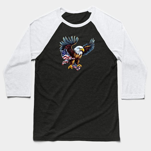 American Flag Eagle Baseball T-Shirt by KZK101